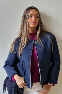 Abrigo corto de neopreno y lana color azul