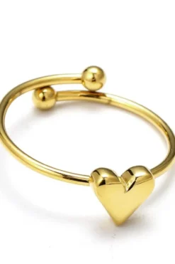 Anillo ajustable de acero dorado corazón