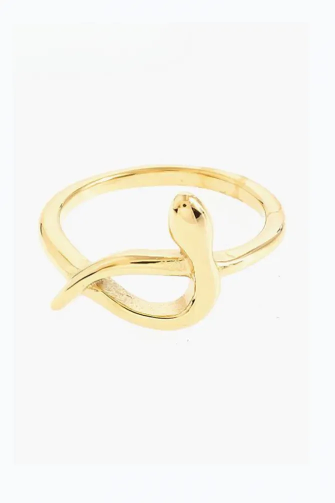 Anillo ajustable de acero dorado serpiente