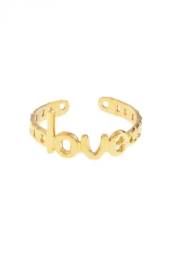 Anillo ajustable de acero dorado love