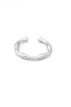 Anillo de acero plata bambu