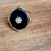 Anillo dorado de acero piedra negra