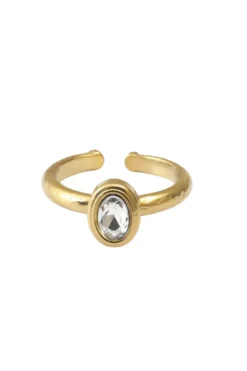 Anillo solitario de acero dorado con circonita