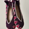 Bailarinas crochet con lazo color berenjena rematada en beige y fucsia