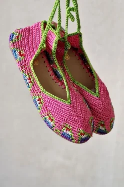 Bailarinas crochet fucsia con lazo
