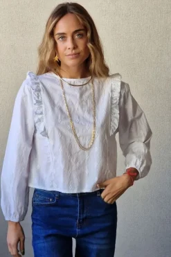 Blusa bordada flores blanca