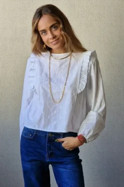 Blusa bordada flores blanca