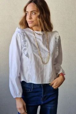 Blusa bordada flores blanca
