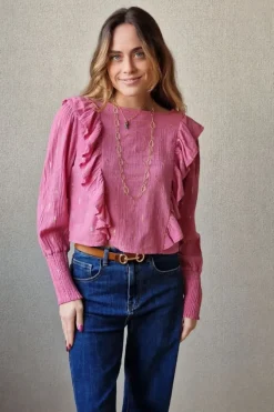 Blusa bambula y lurex rosa