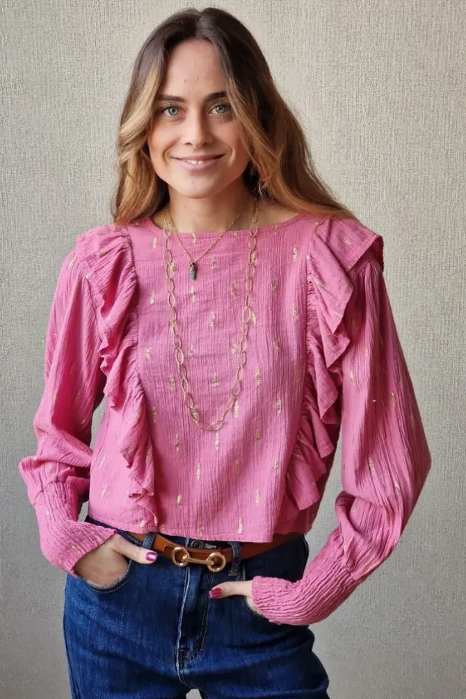 Blusa bambula y lurex rosa