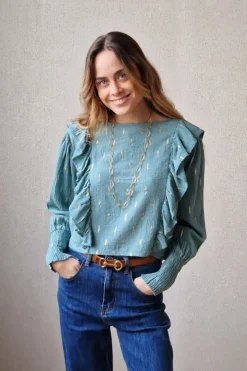 Blusa bambula y lurex verde