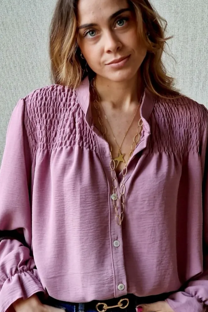 Blusa con botones rosa