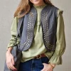 Blusa con volante en el cuello y mangas verde militar