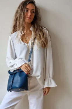 Blusa crepe blanco roto volantes
