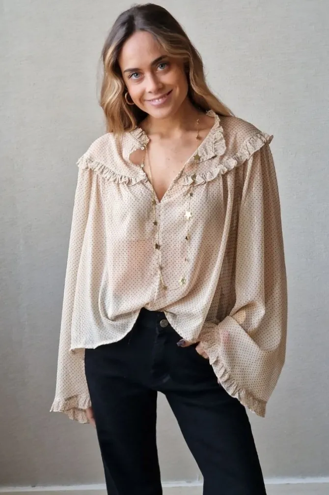 Blusa crudo tipo gasa con volante
