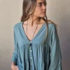 Blusa cuello pico con cortes verde