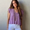 Blusa cuello pico con detalles lurex lila