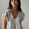 Blusa cuello pico con detalles lurex beige