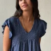 Blusa cuello pico con detalles lurex marino