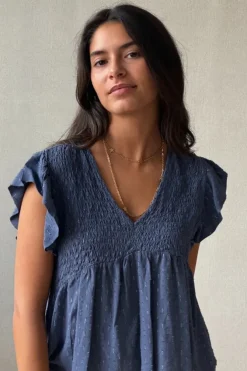 Blusa cuello pico con detalles lurex marino