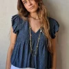 Blusa cuello pico con detalles lurex gris oscuro