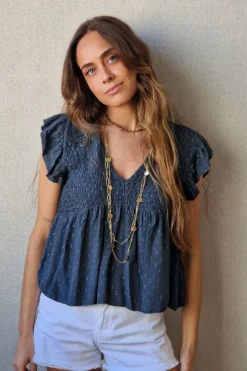 Blusa cuello pico con detalles lurex gris oscuro