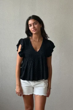 Blusa cuello pico con detalles lurex negra