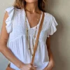 Blusa cuello pico con detalles lurex blanca
