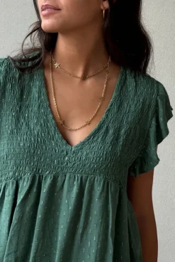 Blusa cuello pico con detalles lurex verde
