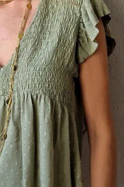 Blusa cuello pico con detalles lurex verde militar