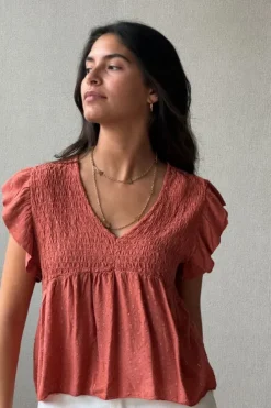 Blusa cuello pico con detalles lurex caldero