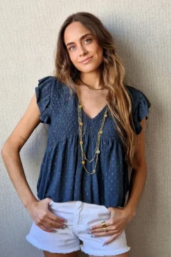 Blusa cuello pico con detalles lurex gris oscuro