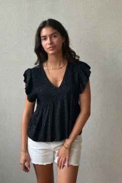 Blusa cuello pico con detalles lurex negra