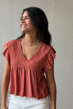 Blusa cuello pico con detalles lurex caldero