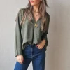 Blusa de cuello pico básica verde