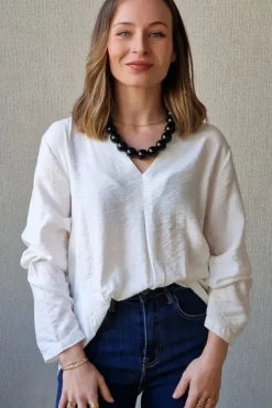 Blusa de cuello pico básica blanca