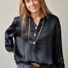 Blusa de mujer raso gordo negra