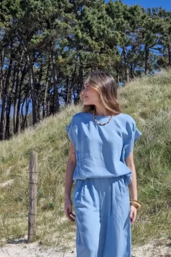 Blusa denim de rayas azul
