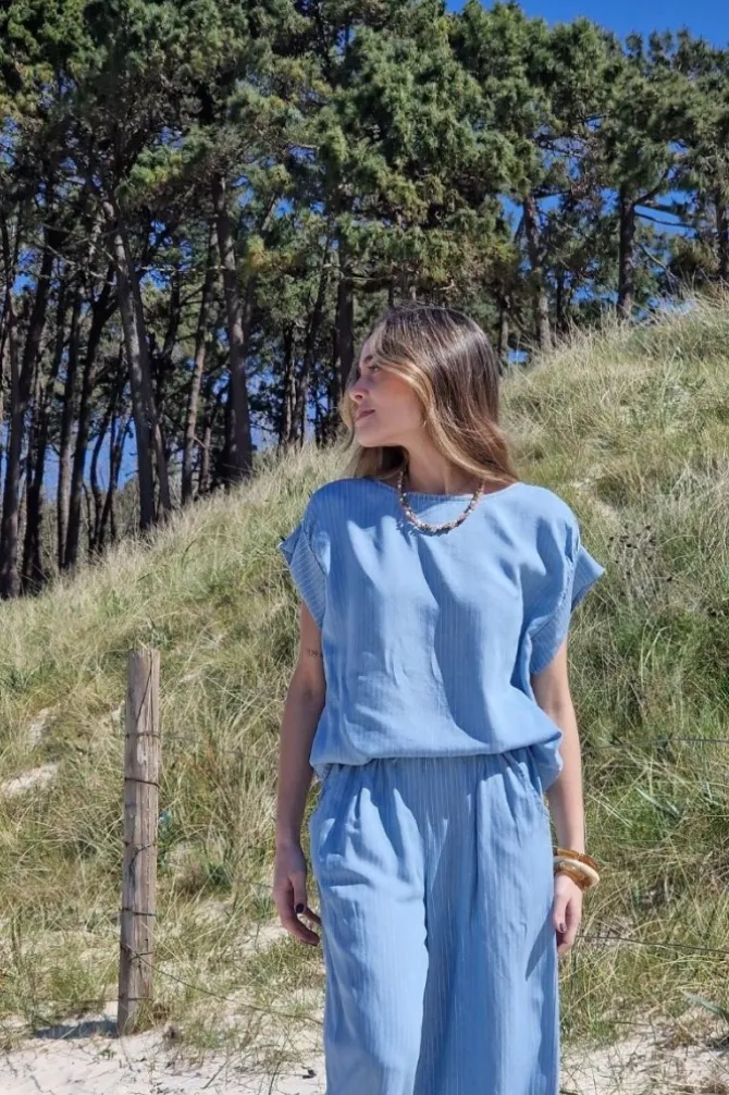 Blusa denim de rayas azul