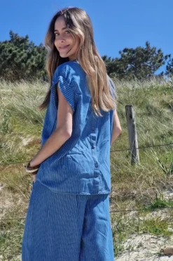 Blusa denim de rayas azul jeans