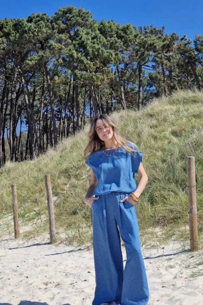 Blusa denim de rayas azul jeans