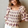 Blusa estampado ikat morada y marrón