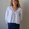 Blusa fruncido con hilo plateado blanco