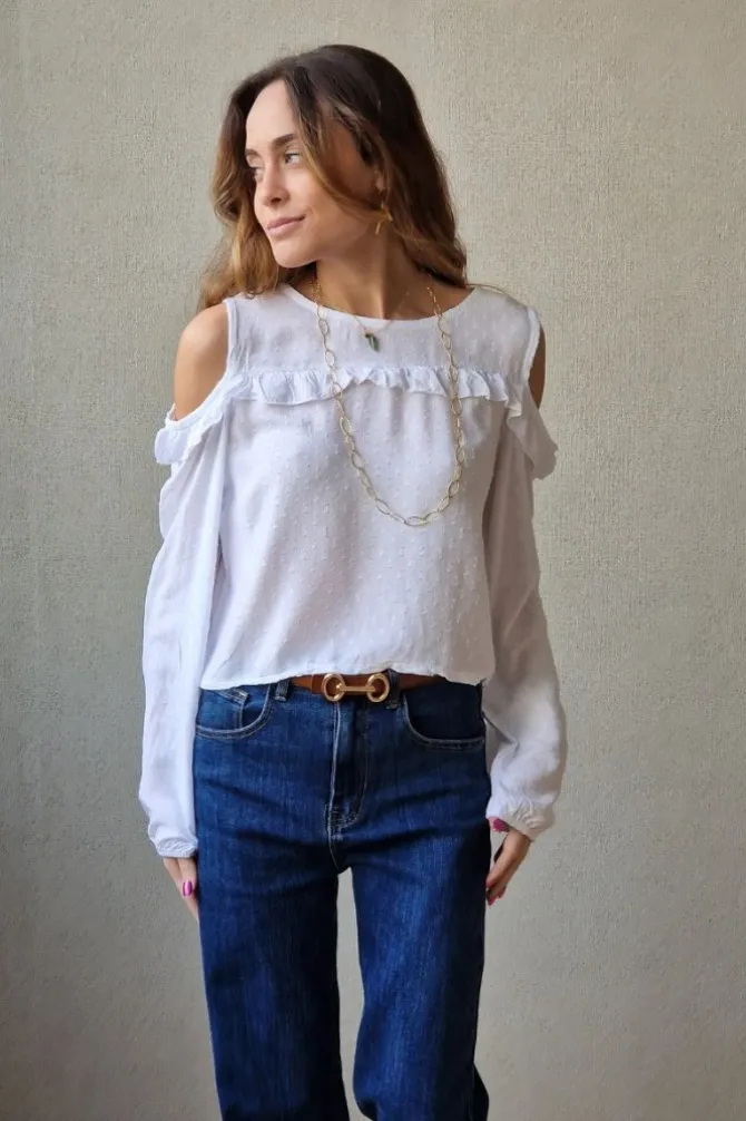 Blusa hombros al aire blanca