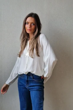Blusa plumeti y lurex blanca