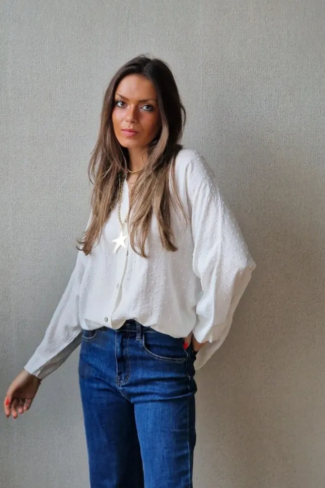 Blusa plumeti y lurex blanca