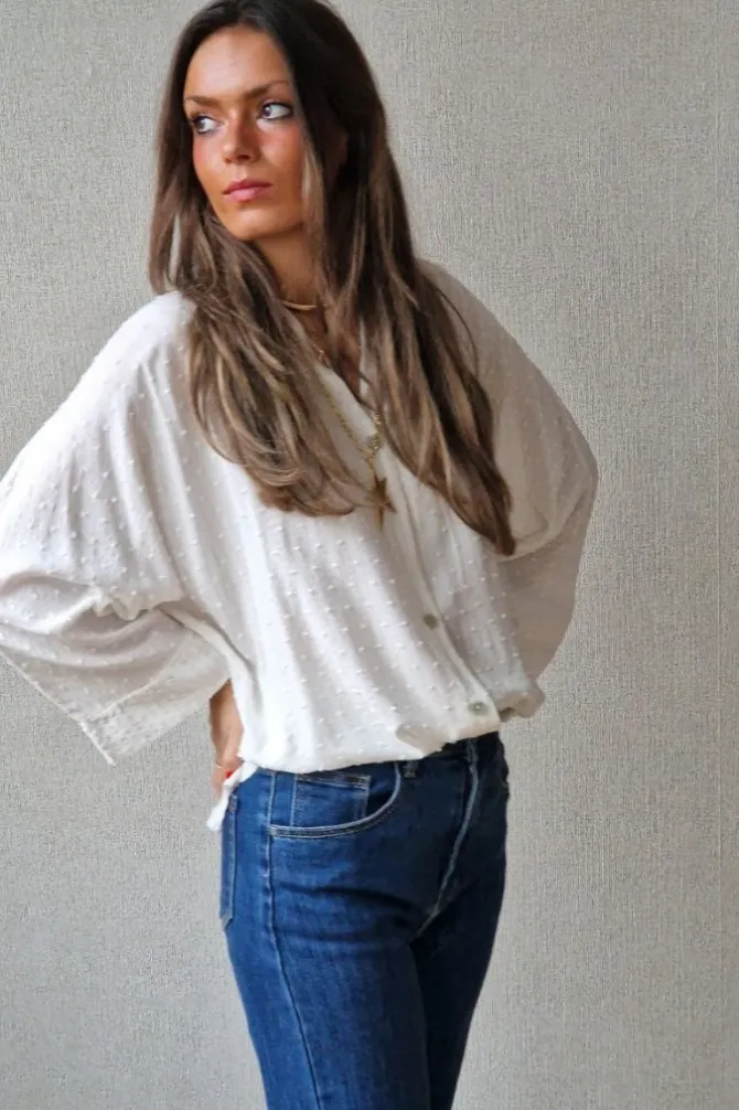 Blusa plumeti y lurex blanca