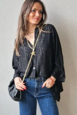 Blusa plumeti y lurex negra