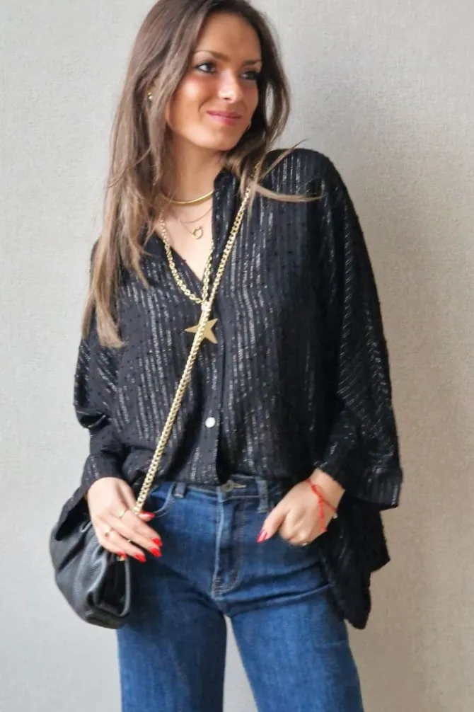 Blusa plumeti y lurex negra