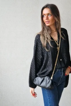 Blusa plumeti y lurex negra
